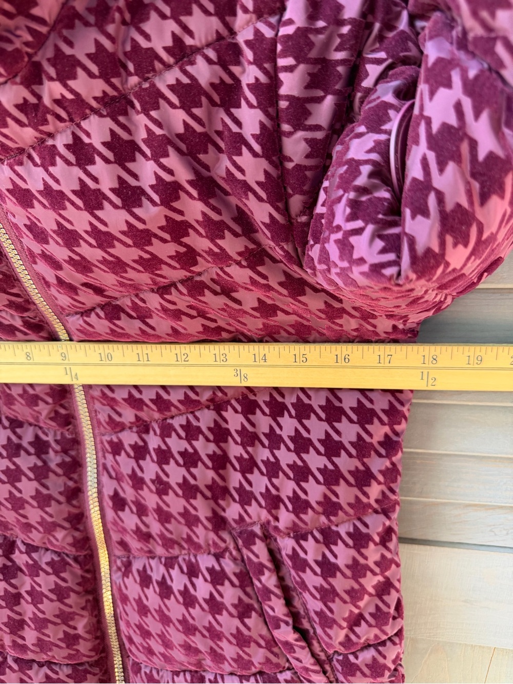 Girl's Burgundy Houndstooth Puffer Jacket with Faux Fur Trim | Size 10/12 - Picture 7 of 10